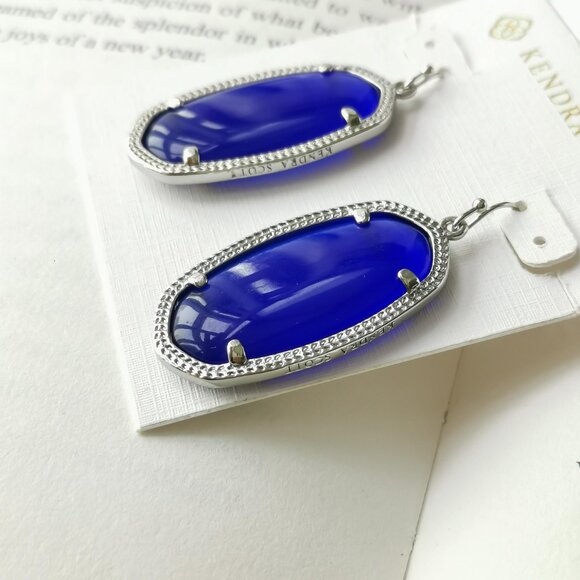 NEW KENDRA SCOTT Elle Cobalt Cat's Eye Silver Earrings AUTHENTIC - Picture 2 of 3